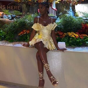 The Doll House Fashion Gold Crinkle Dress